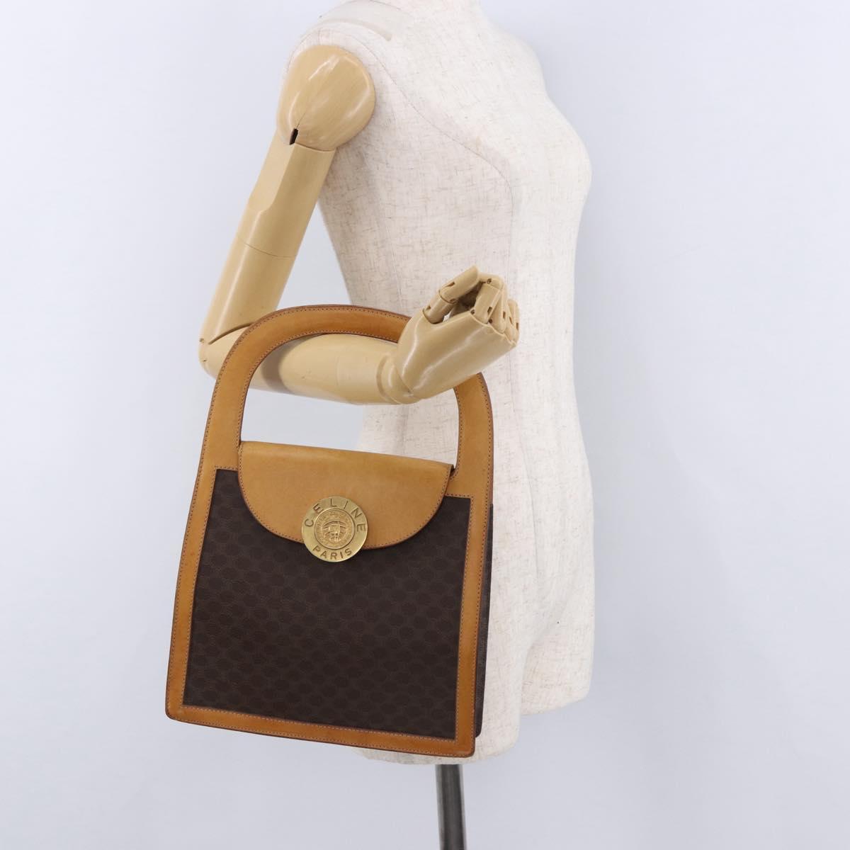 CELINE Macadam Canvas Medallion Hand Bag PVC Leather Brown Gold Auth 192071A