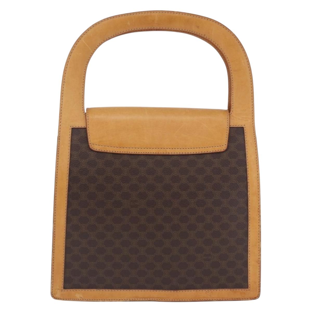 CELINE Macadam Canvas Medallion Hand Bag PVC Leather Brown Gold Auth 192071A