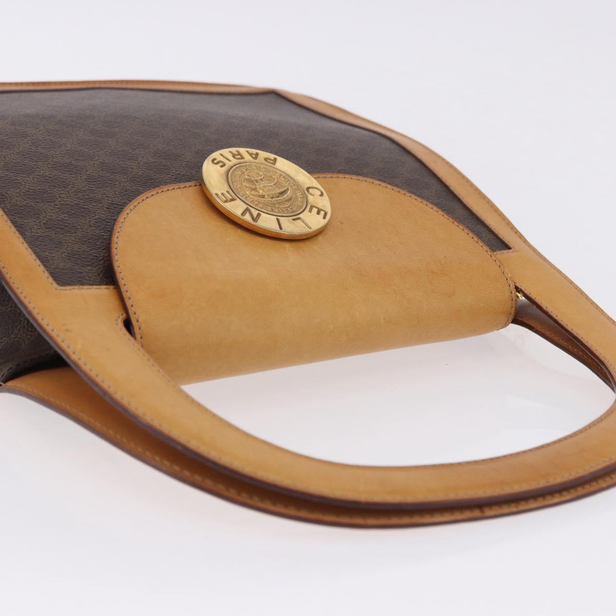 CELINE Macadam Canvas Medallion Hand Bag PVC Leather Brown Gold Auth 192071A