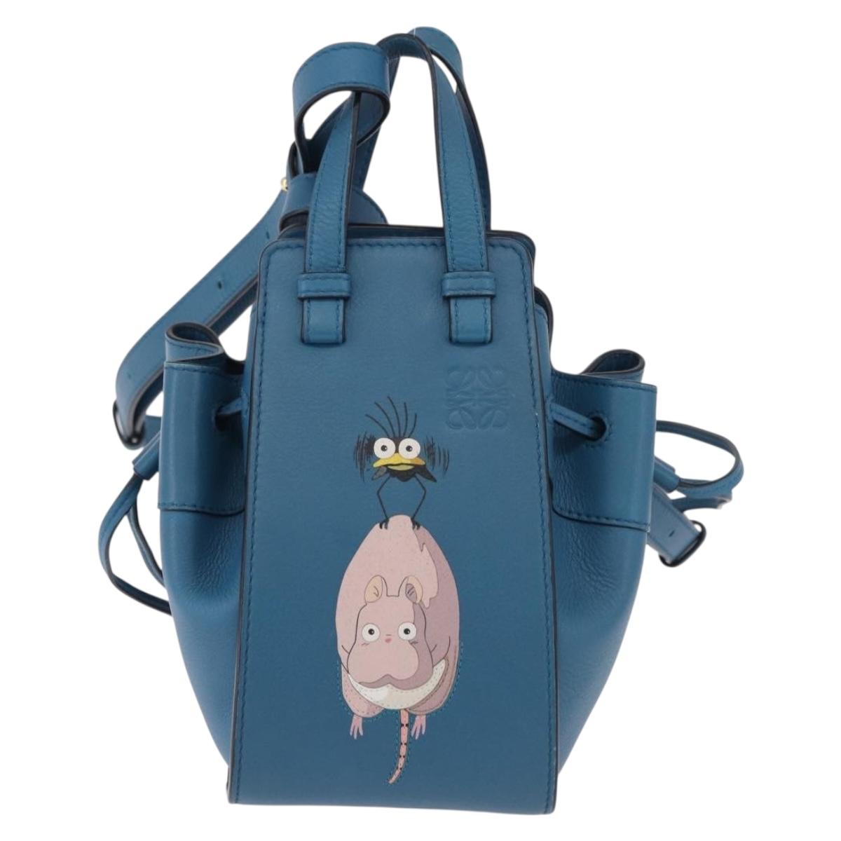 LOEWE Ghibli Collaboration Hammock Mini Hand Bag Leather Navy Gold Auth 192072SM