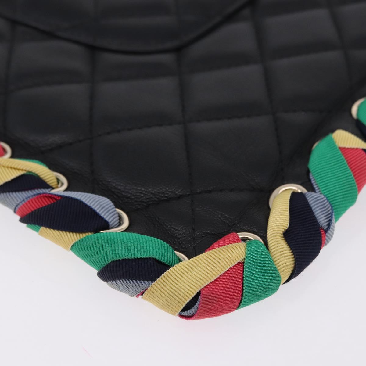 CHANEL Matelasse Clutch Bag Lamb Skin Black Gold CC Auth 192073SAM