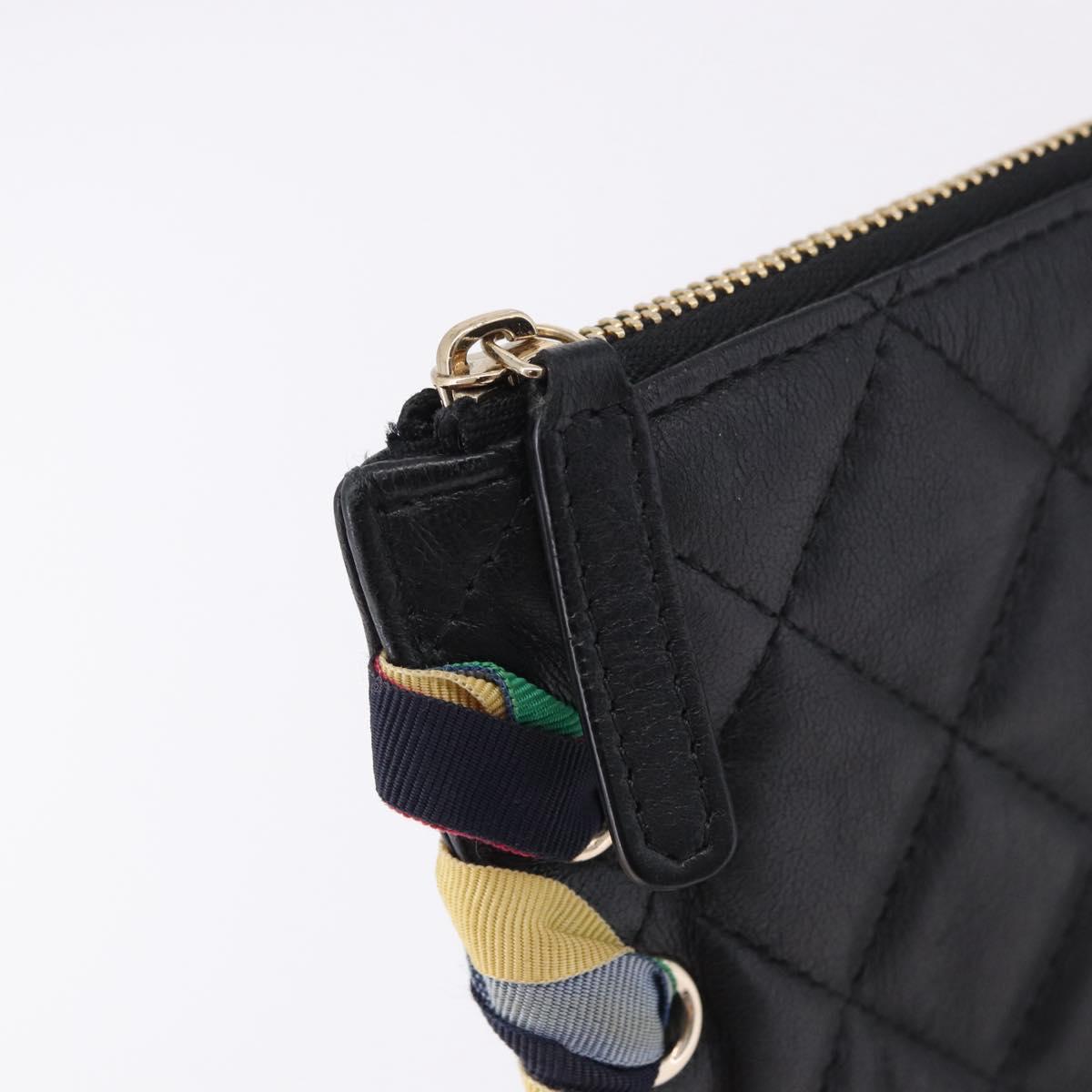 CHANEL Matelasse Clutch Bag Lamb Skin Black Gold CC Auth 192073SAM