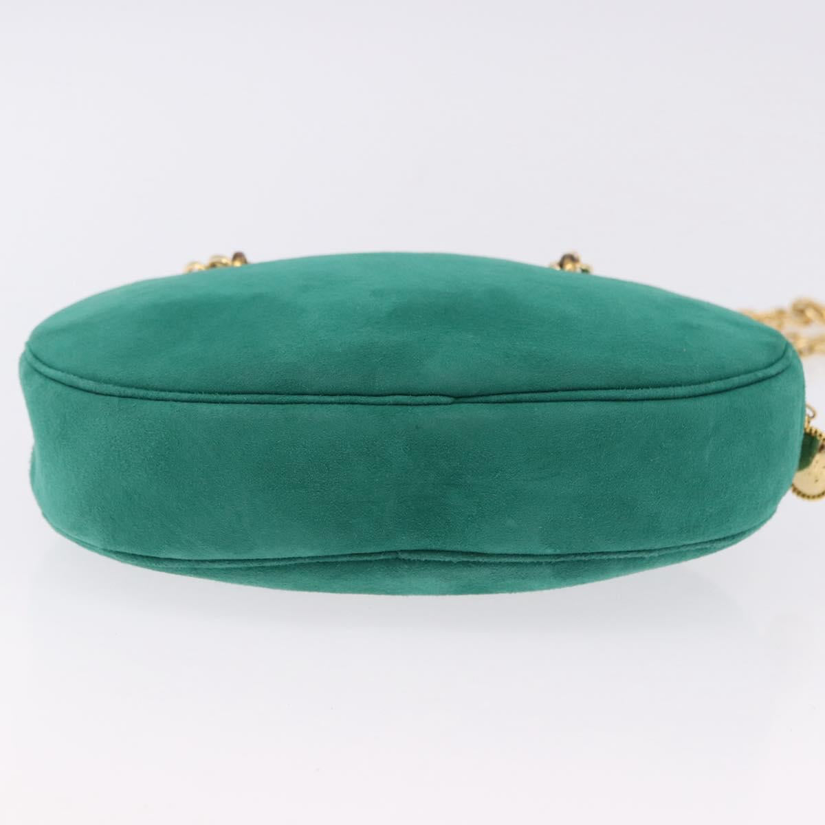 Christian Dior Chain Shoulder Bag Suede Green Gold Auth 192074V