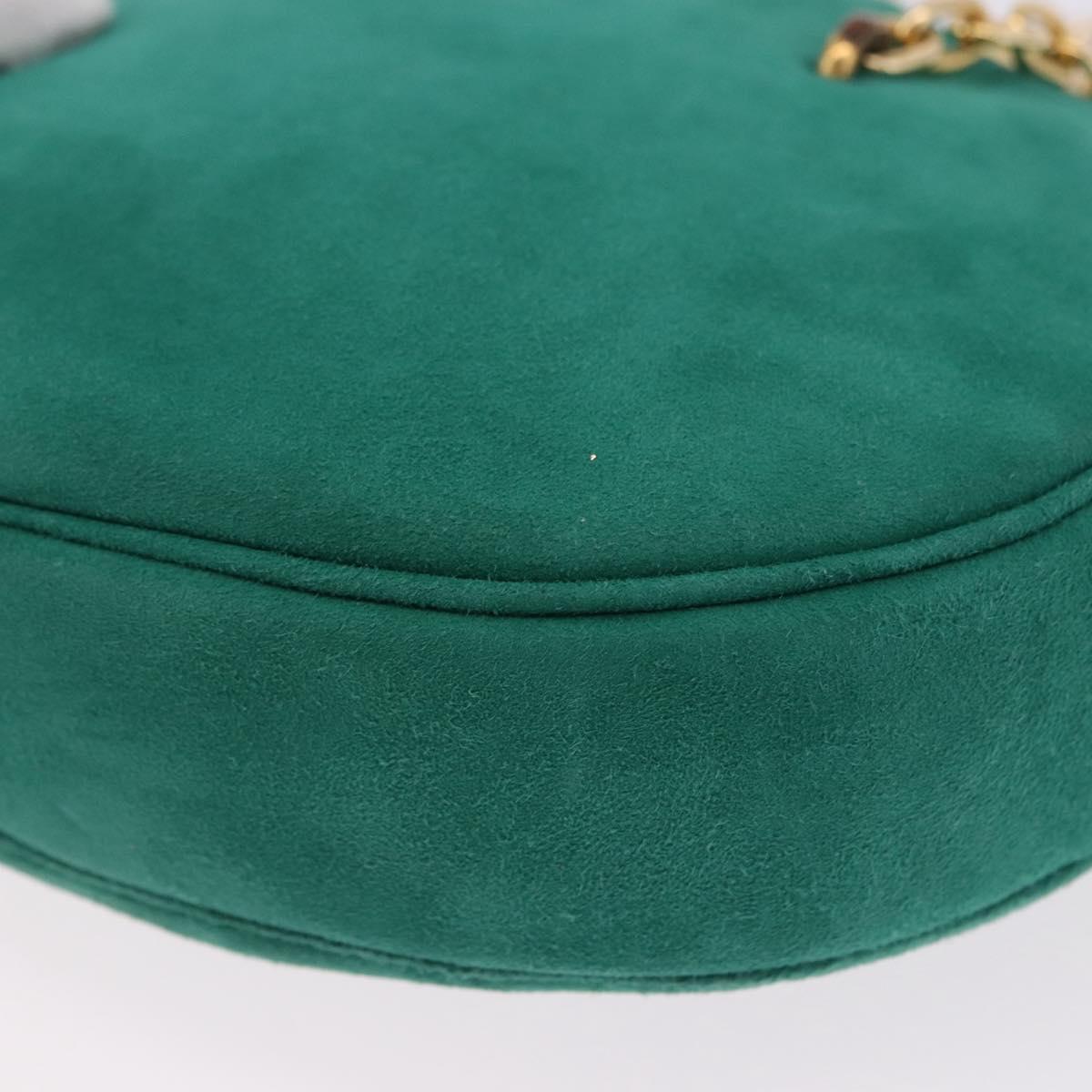 Christian Dior Chain Shoulder Bag Suede Green Gold Auth 192074V