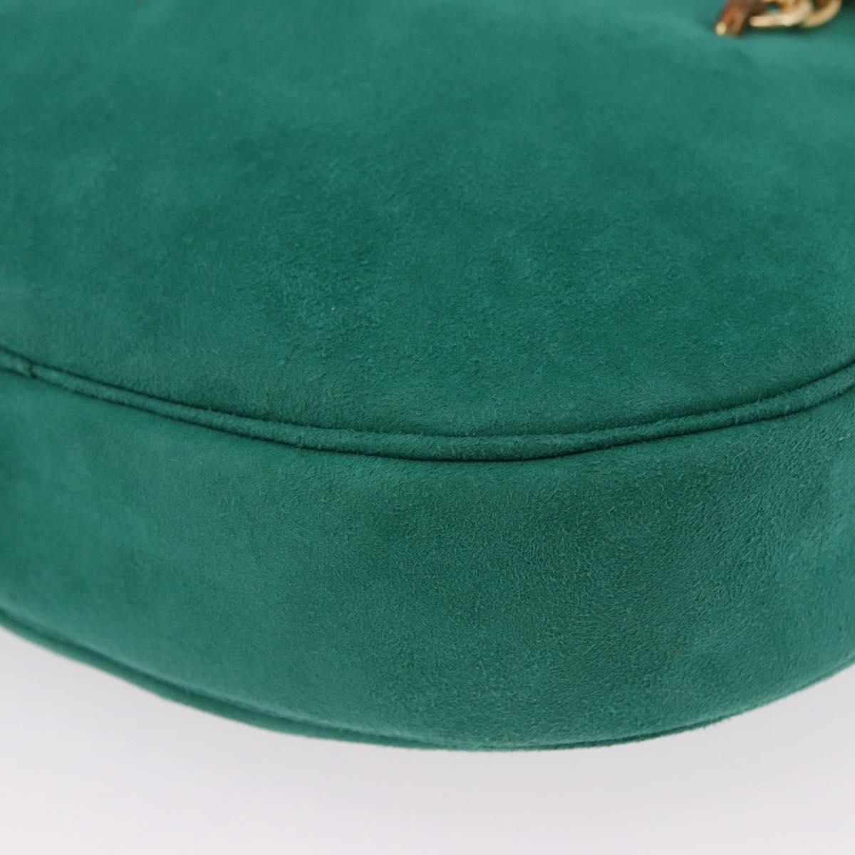 Christian Dior Chain Shoulder Bag Suede Green Gold Auth 192074V