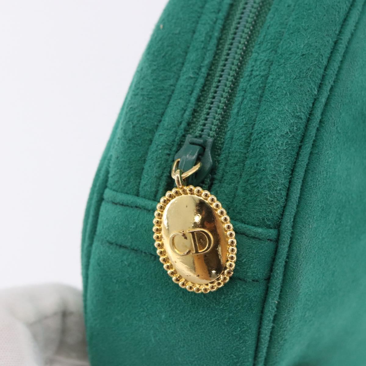 Christian Dior Chain Shoulder Bag Suede Green Gold Auth 192074V