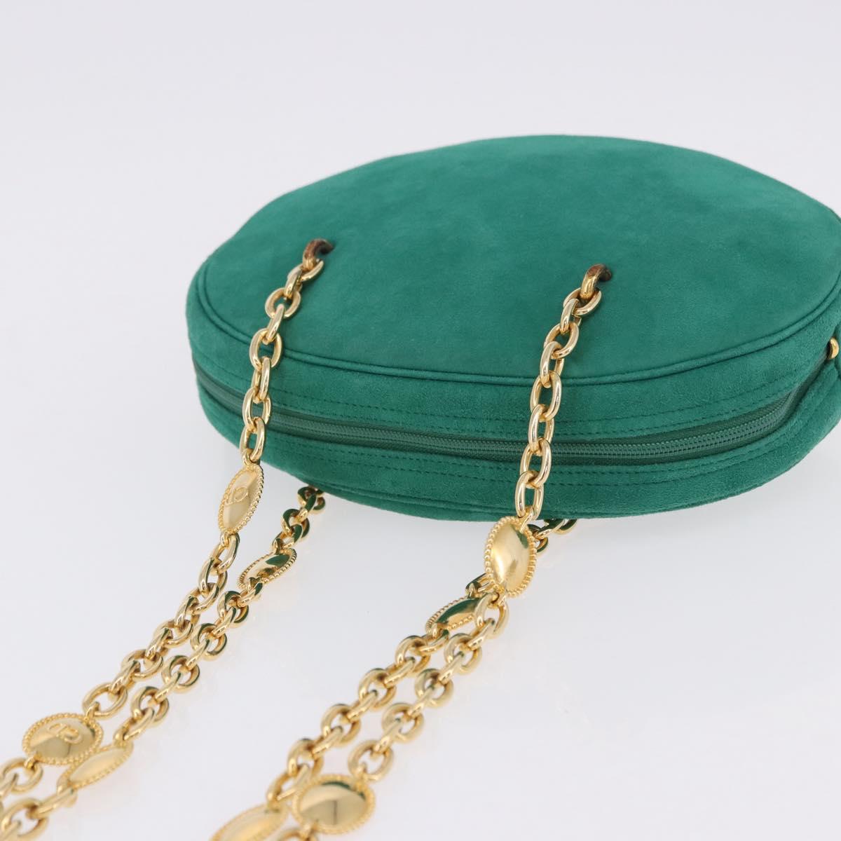 Christian Dior Chain Shoulder Bag Suede Green Gold Auth 192074V
