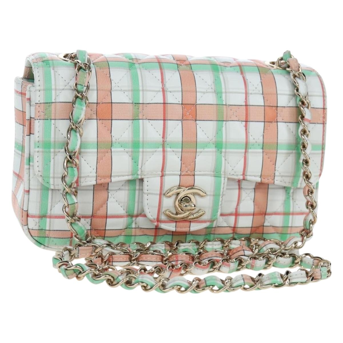 CHANEL Mini Matelasse 20 Chain Bag Lamb Skin Multicolor Gold CC Auth 192077SM