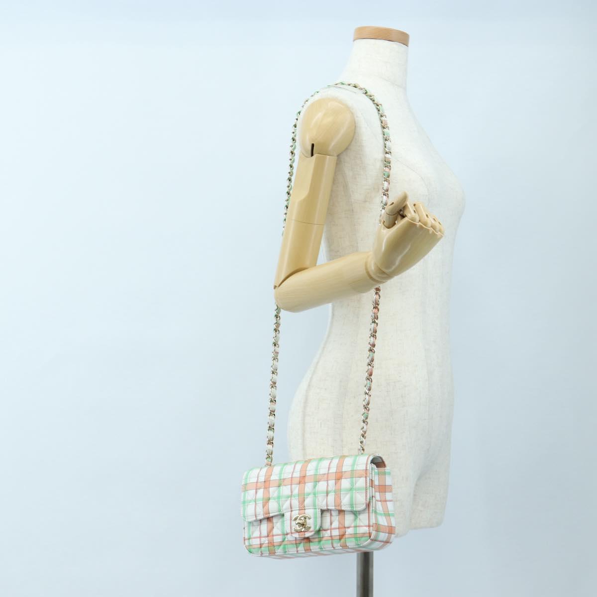 CHANEL Mini Matelasse 20 Chain Bag Lamb Skin Multicolor Gold CC Auth 192077SM