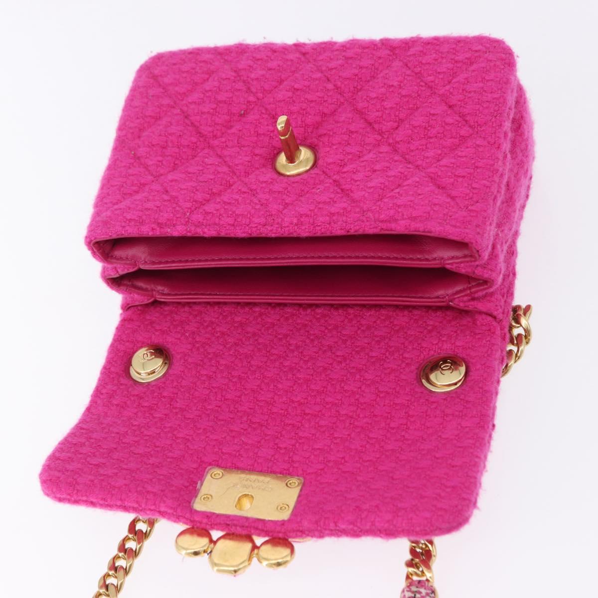 CHANEL Mini Matelasse 18 Chain Shoulder Bag tweed Pink Gold CC Auth 192078SM