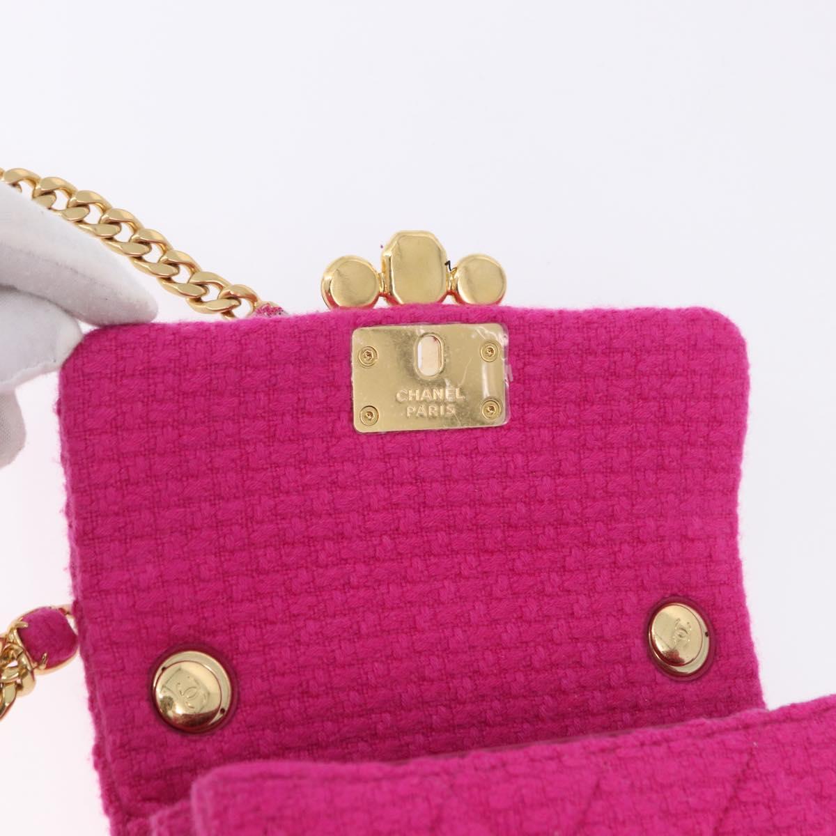 CHANEL Mini Matelasse 18 Chain Shoulder Bag tweed Pink Gold CC Auth 192078SM
