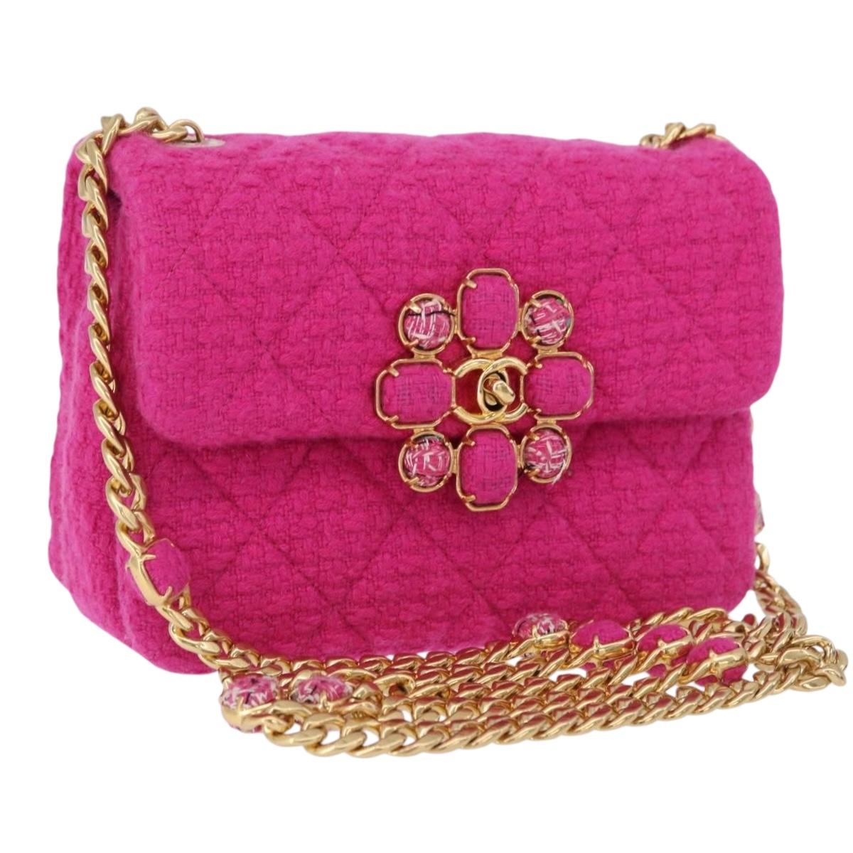 CHANEL Mini Matelasse 18 Chain Shoulder Bag tweed Pink Gold CC Auth 192078SM
