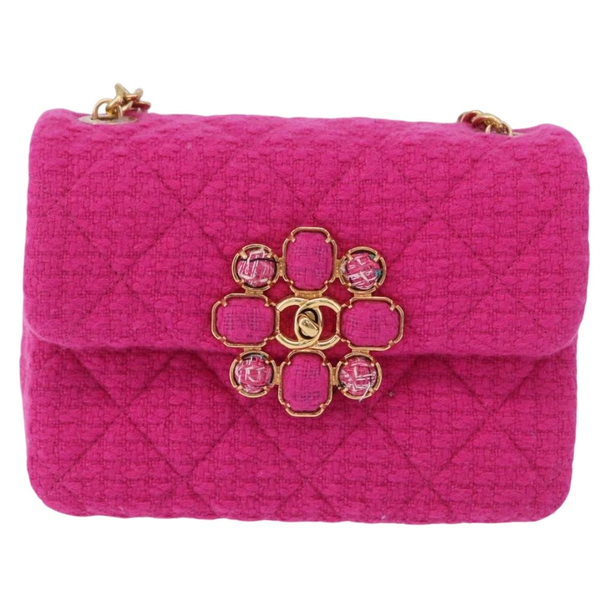 CHANEL Mini Matelasse 18 Chain Shoulder Bag tweed Pink Gold CC Auth 192078SM