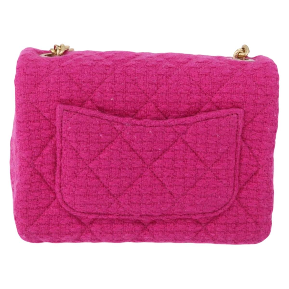 CHANEL Mini Matelasse 18 Chain Shoulder Bag tweed Pink Gold CC Auth 192078SM