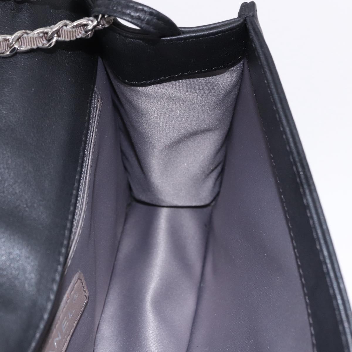 CHANEL Lipstick Chain Shoulder Bag Patent leather Black Silver CC Auth 192079V