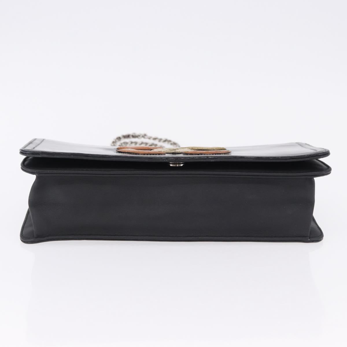 CHANEL Lipstick Chain Shoulder Bag Patent leather Black Silver CC Auth 192079V