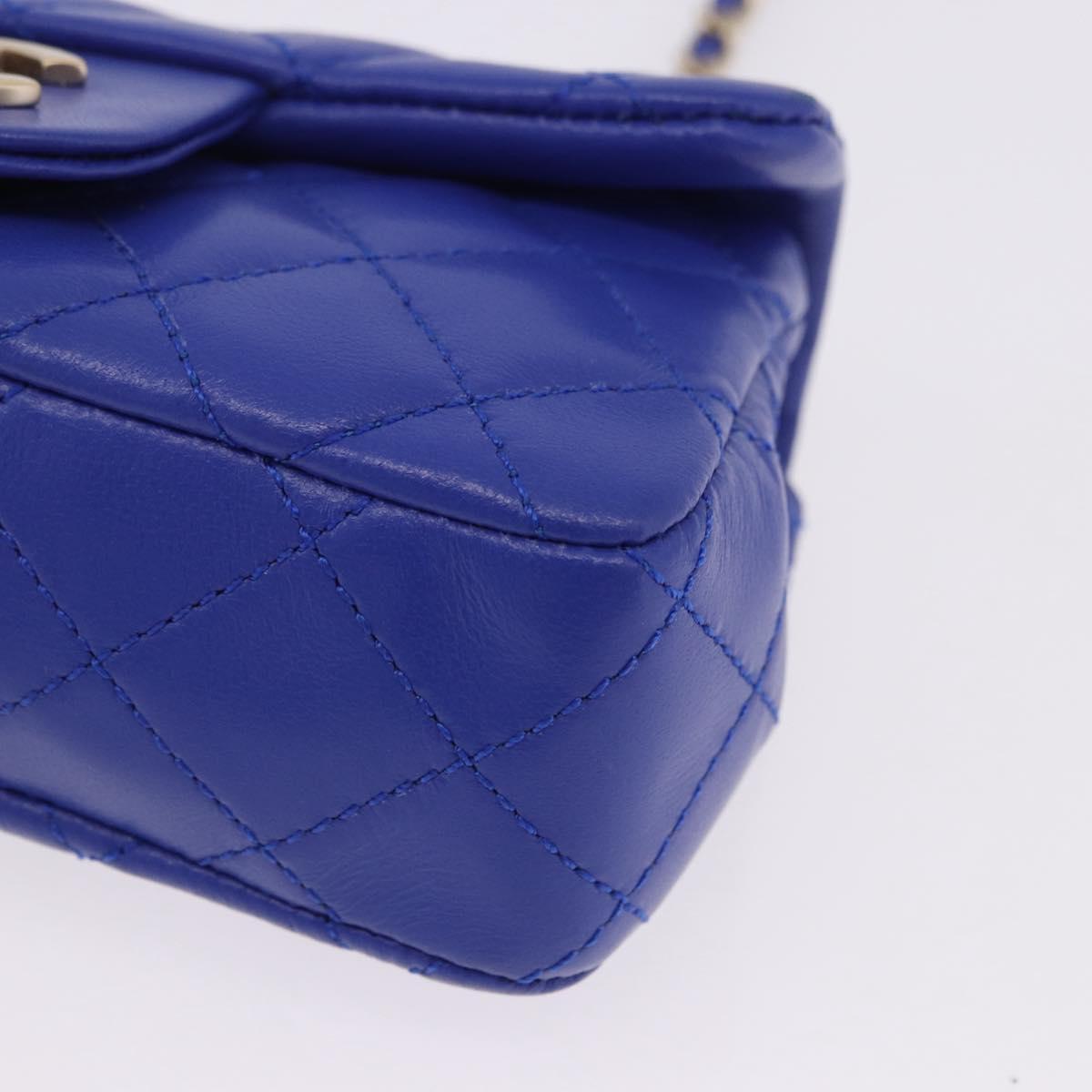 CHANEL Mini Matelasse 17 Chain Shoulder Bag Lamb Skin Blue Gold CC Auth 192080M