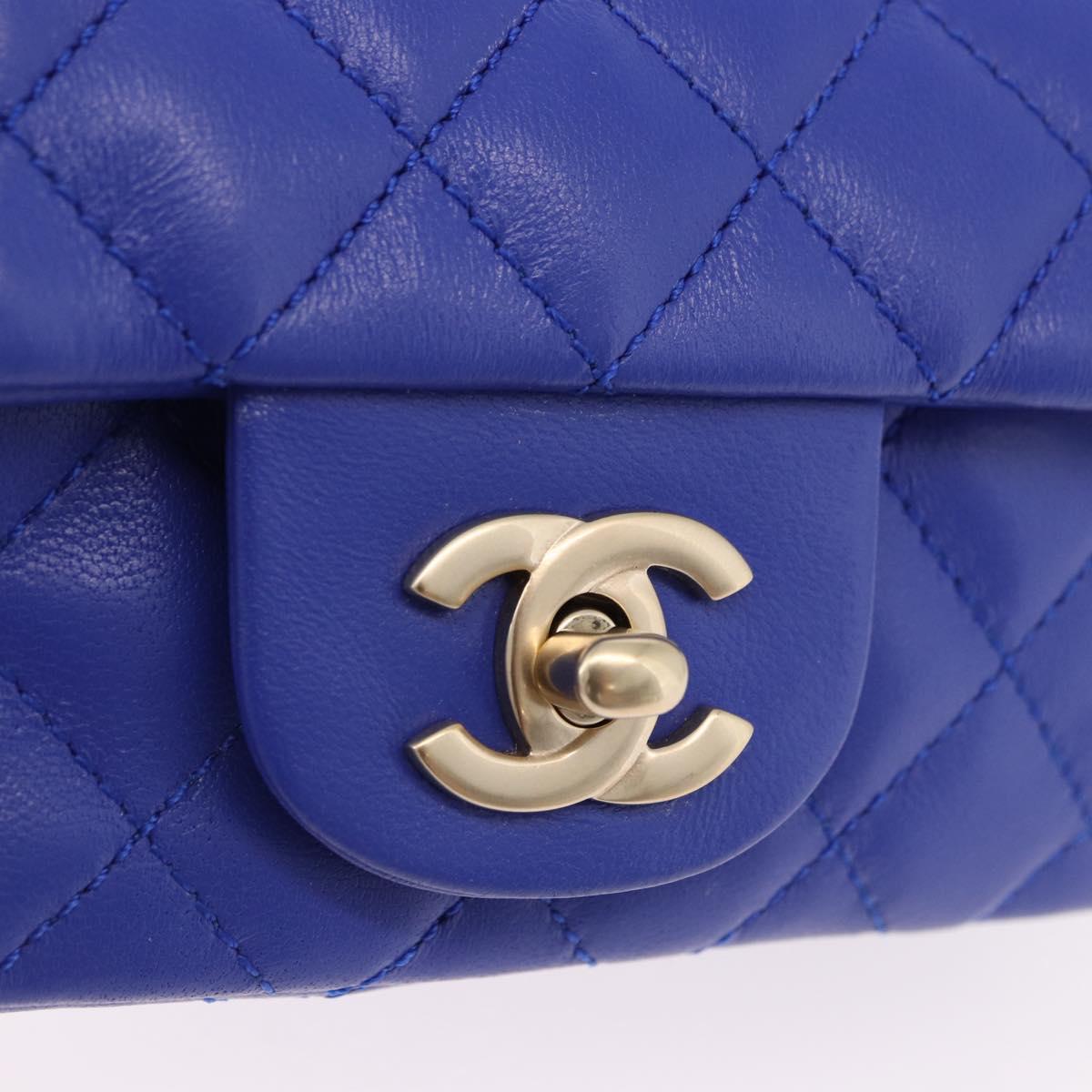CHANEL Mini Matelasse 17 Chain Shoulder Bag Lamb Skin Blue Gold CC Auth 192080M