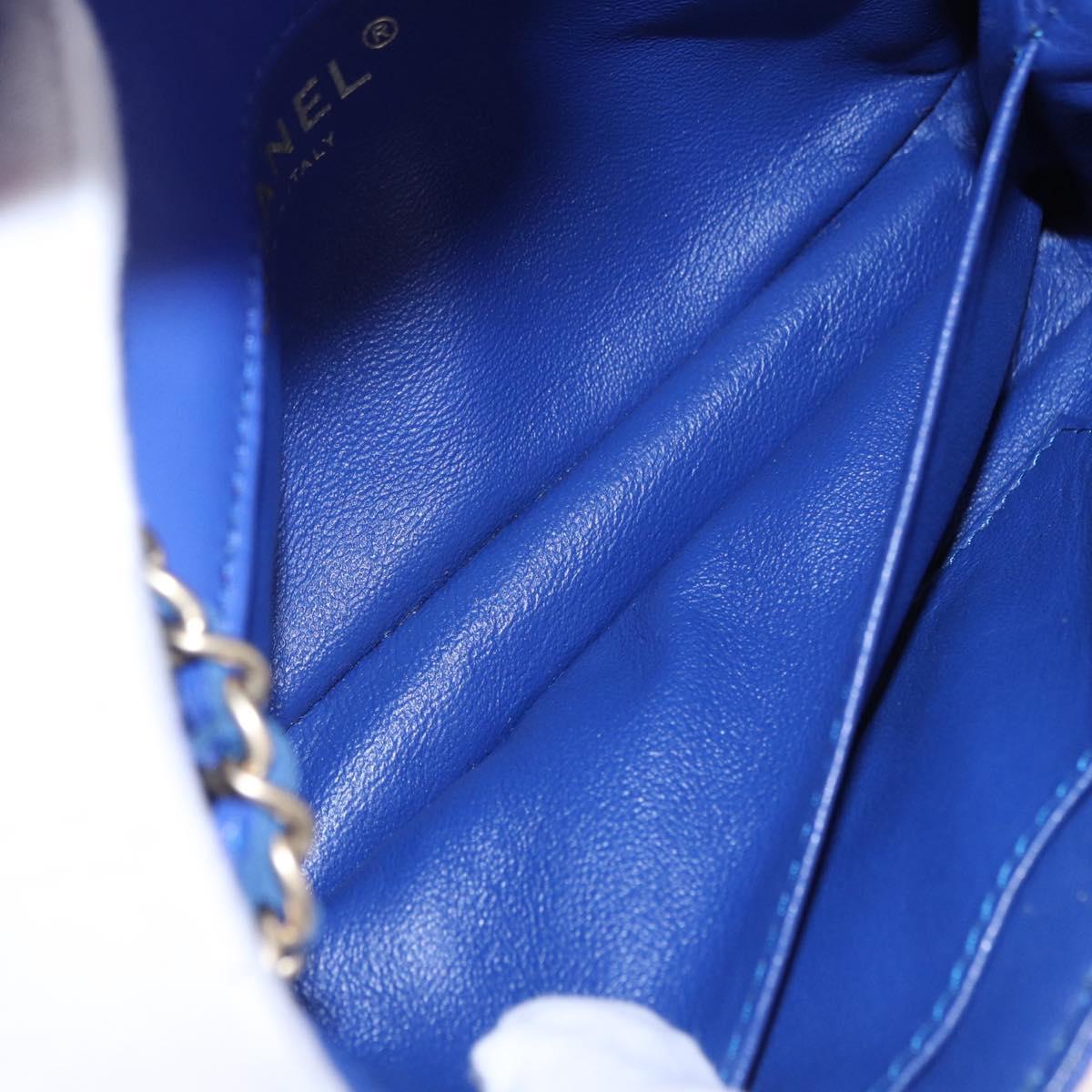 CHANEL Mini Matelasse 17 Chain Shoulder Bag Lamb Skin Blue Gold CC Auth 192080M