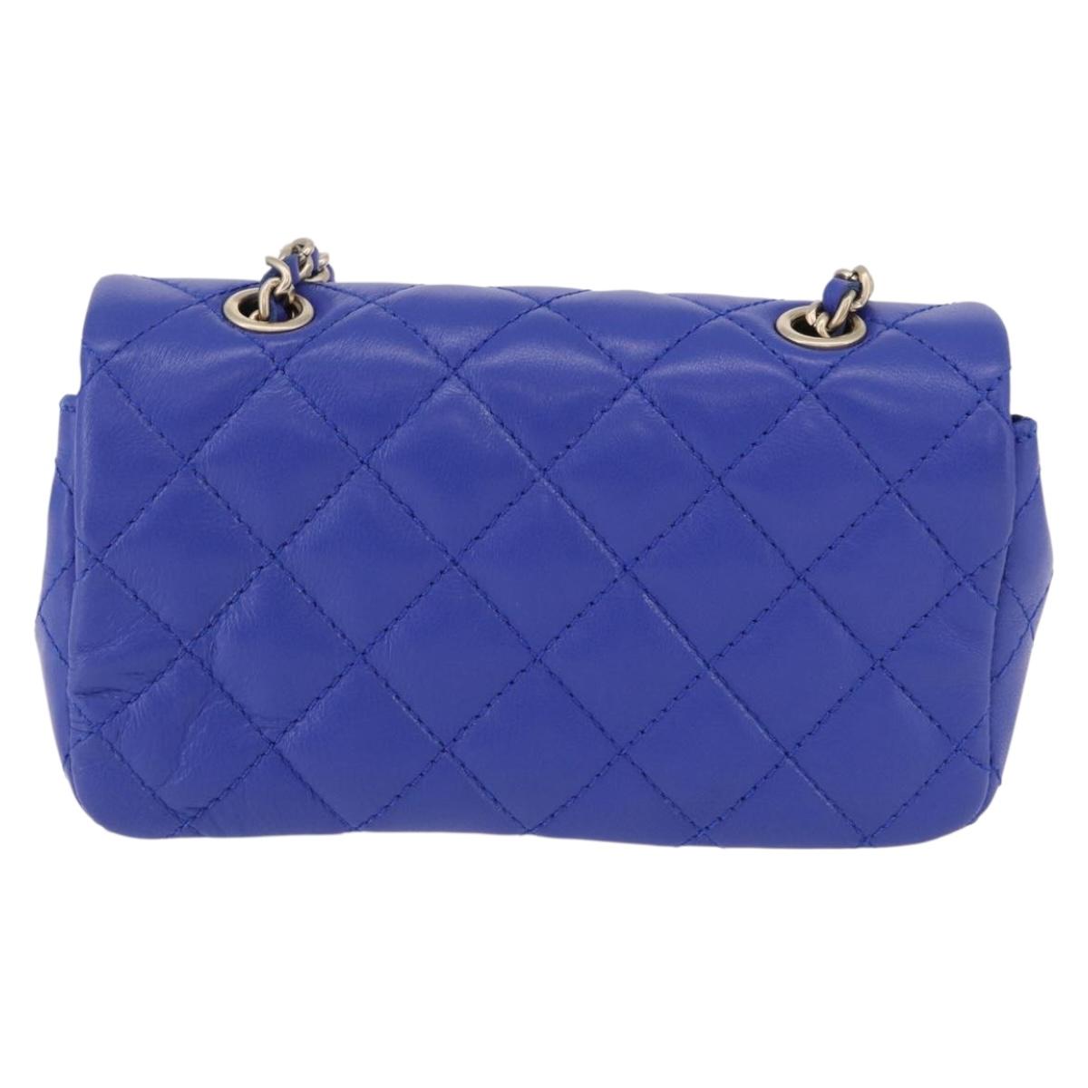 CHANEL Mini Matelasse 17 Chain Shoulder Bag Lamb Skin Blue Gold CC Auth 192080M