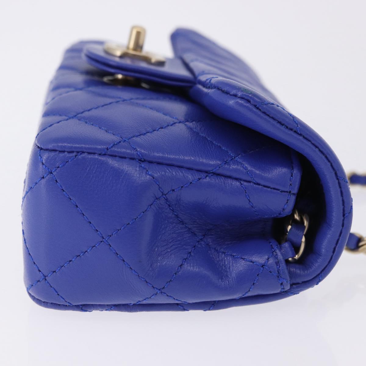 CHANEL Mini Matelasse 17 Chain Shoulder Bag Lamb Skin Blue Gold CC Auth 192080M