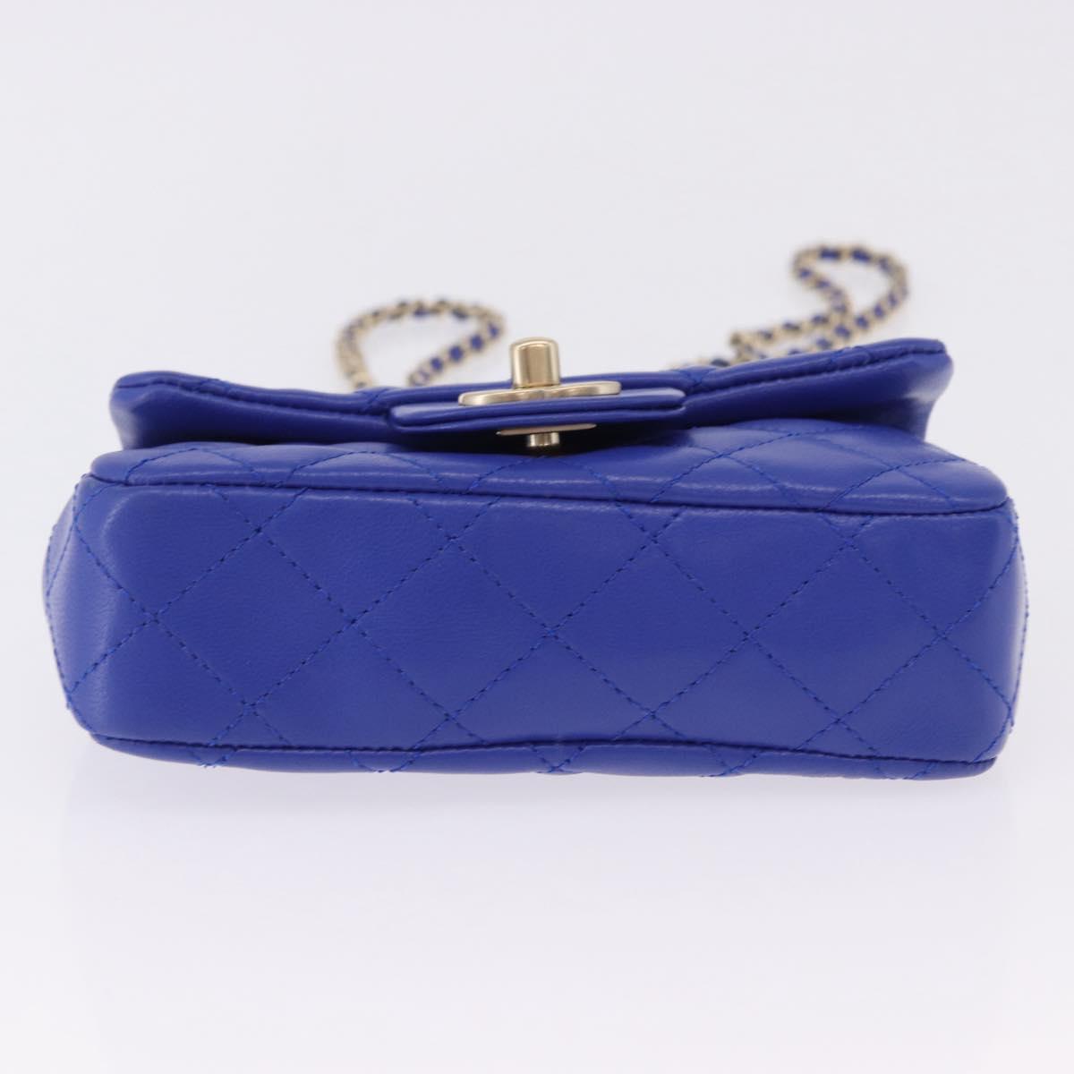 CHANEL Mini Matelasse 17 Chain Shoulder Bag Lamb Skin Blue Gold CC Auth 192080M