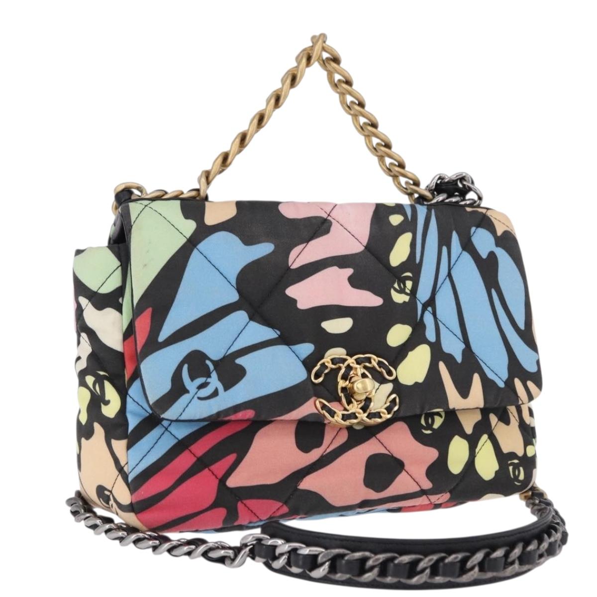 CHANEL Matelasse Chain Shoulder Bag Canvas 2way Multicolor Gold CC Auth 192081M