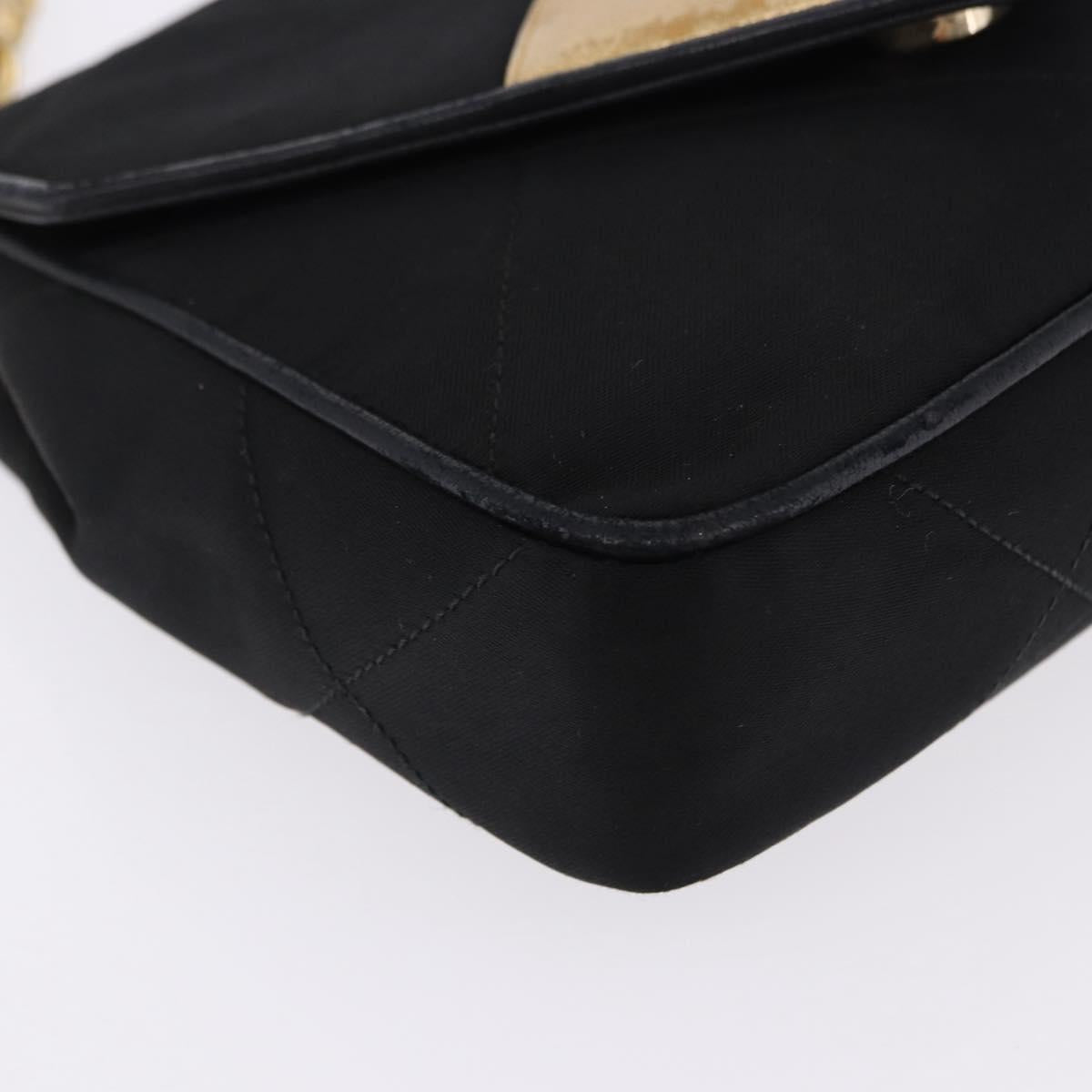 CHANEL Matelasse Chain Shoulder Bag Satin Black Gold CC Auth 192082V