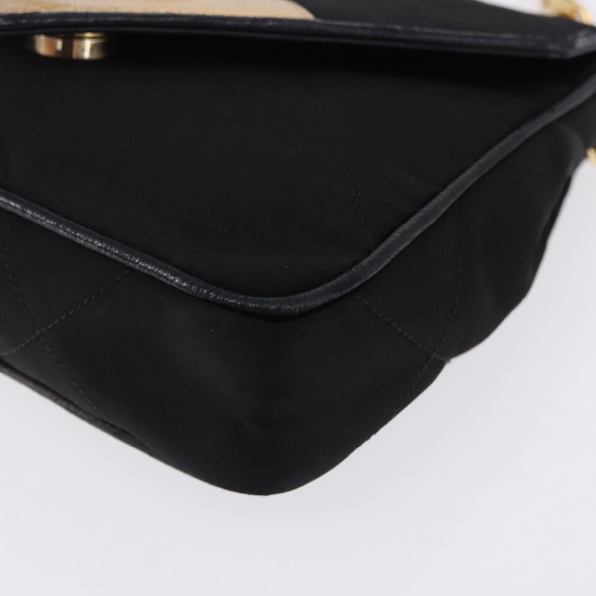 CHANEL Matelasse Chain Shoulder Bag Satin Black Gold CC Auth 192082V