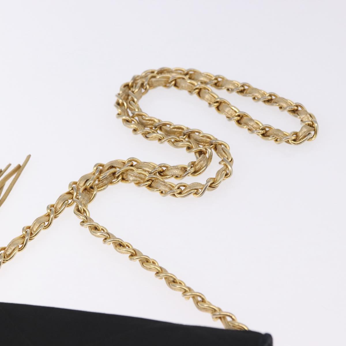 CHANEL Matelasse Chain Shoulder Bag Satin Black Gold CC Auth 192082V