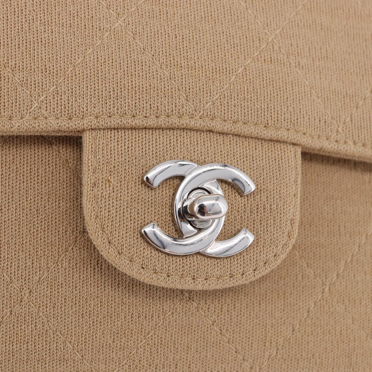 CHANEL Matelasse 25 Chain Shoulder Bag Cotton Beige Silver CC Auth 192083A
