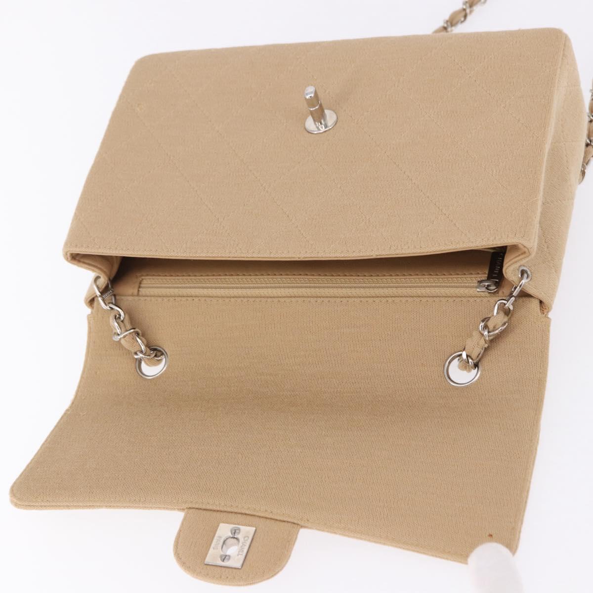 CHANEL Matelasse 25 Chain Shoulder Bag Cotton Beige Silver CC Auth 192083A