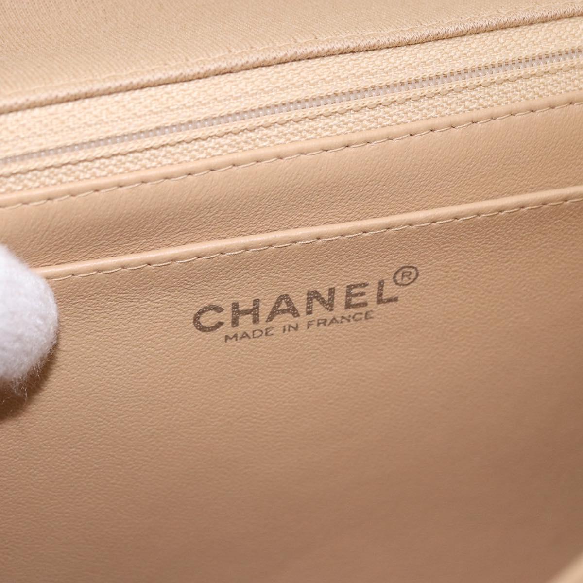 CHANEL Matelasse 25 Chain Shoulder Bag Cotton Beige Silver CC Auth 192083A