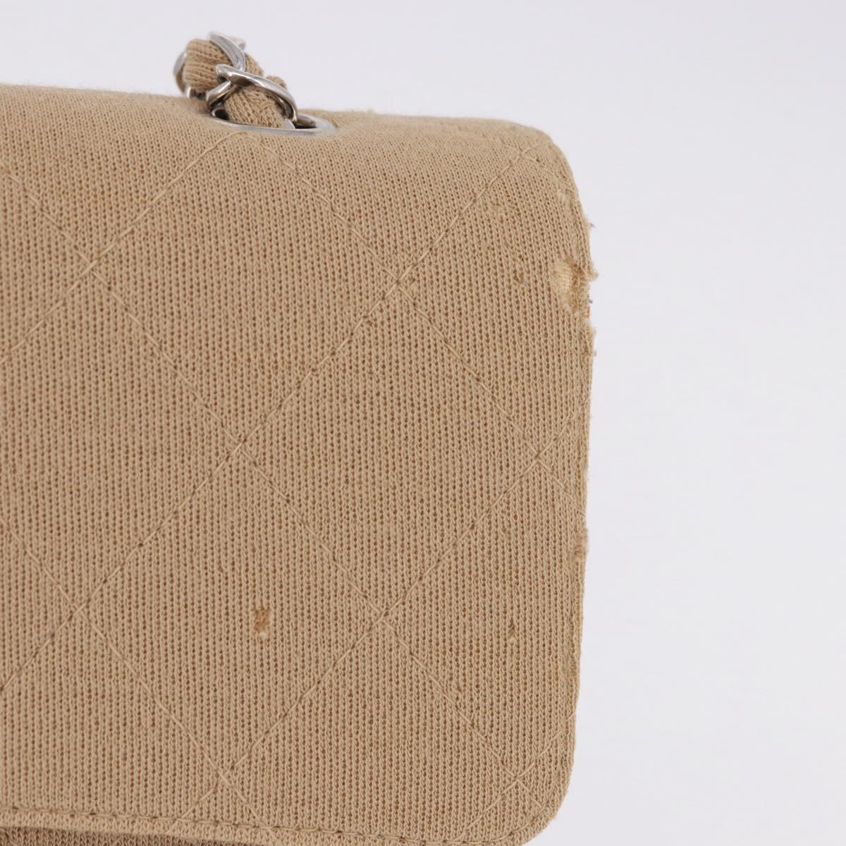 CHANEL Matelasse 25 Chain Shoulder Bag Cotton Beige Silver CC Auth 192083A