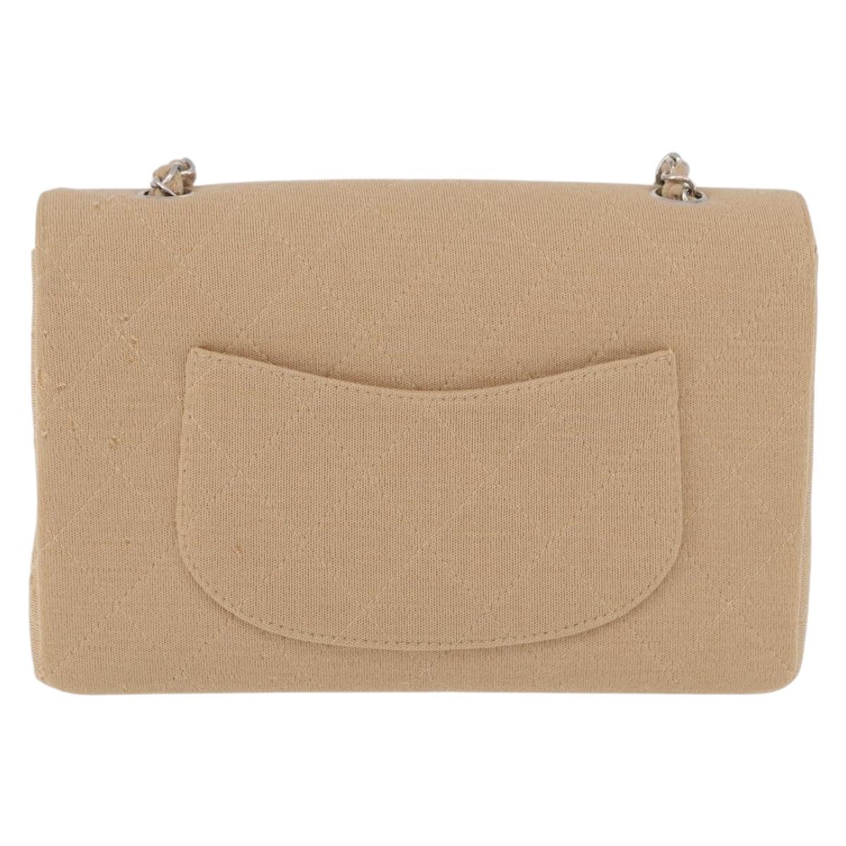 CHANEL Matelasse 25 Chain Shoulder Bag Cotton Beige Silver CC Auth 192083A