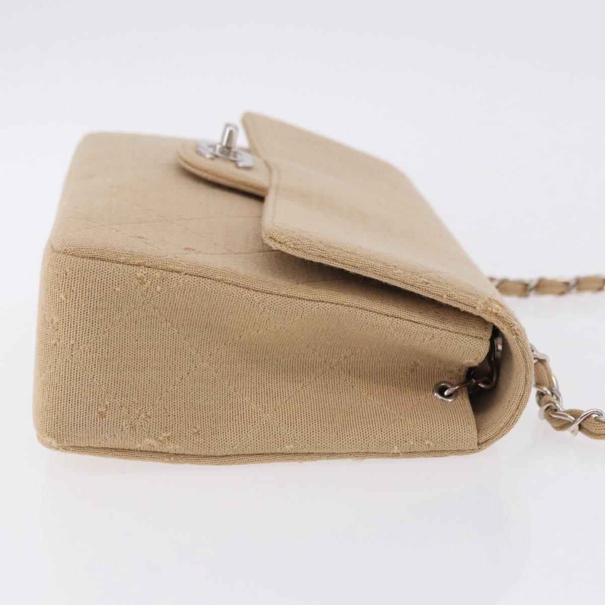 CHANEL Matelasse 25 Chain Shoulder Bag Cotton Beige Silver CC Auth 192083A