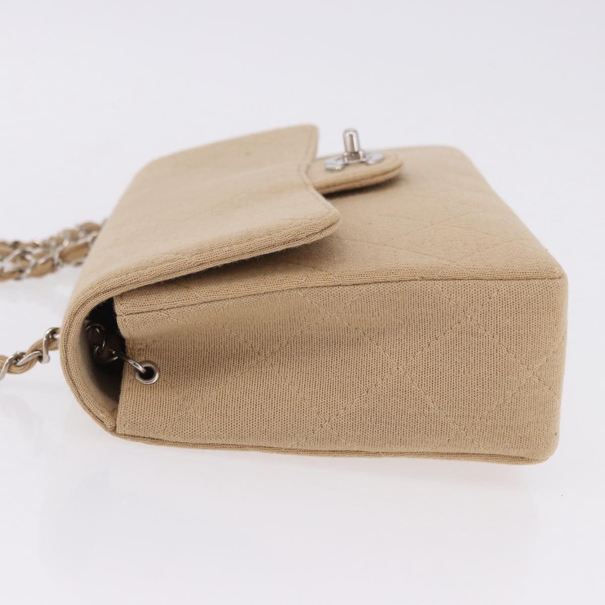 CHANEL Matelasse 25 Chain Shoulder Bag Cotton Beige Silver CC Auth 192083A