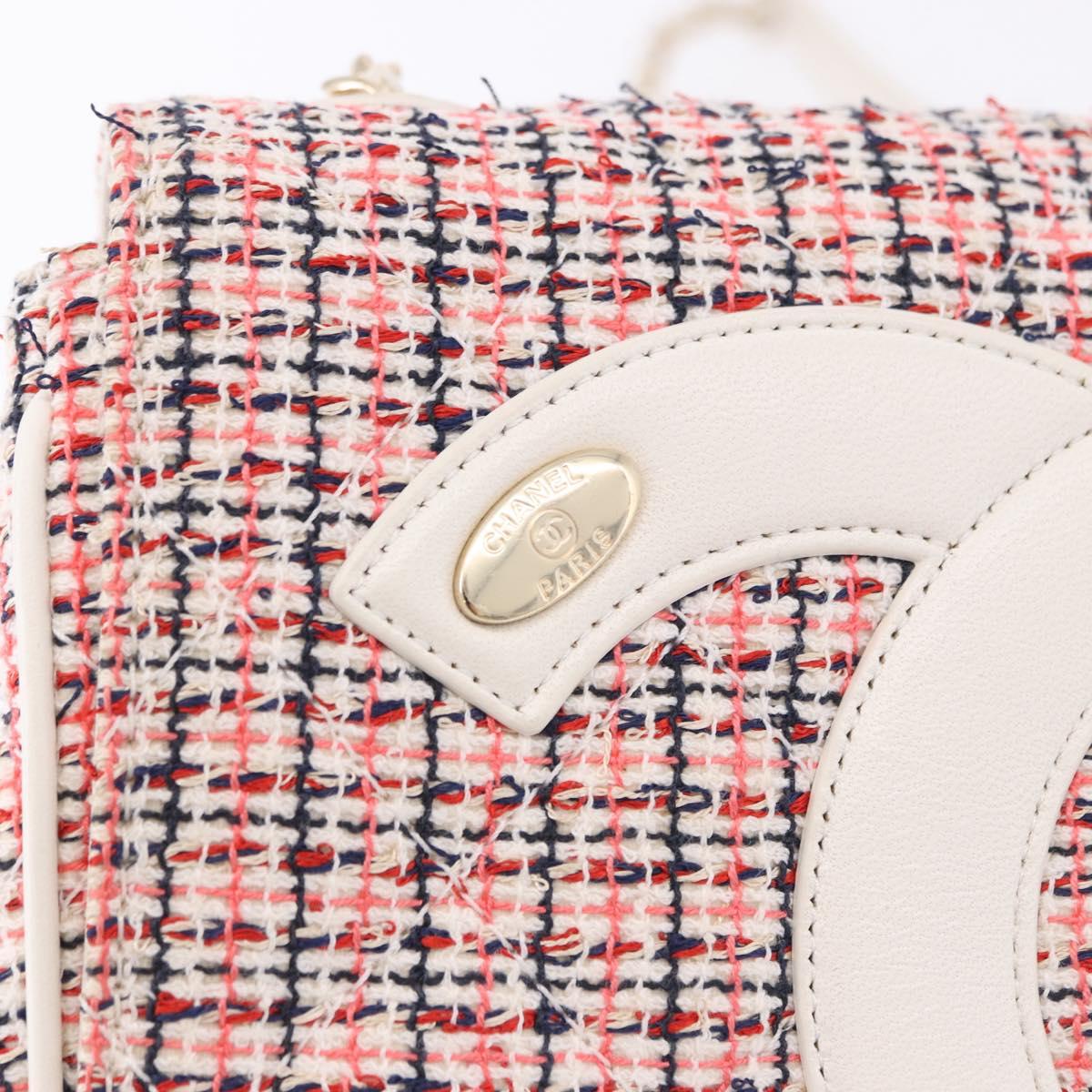 CHANEL Matelasse Chain Shoulder Bag Tweed Red Gold CC Auth 192084SAM