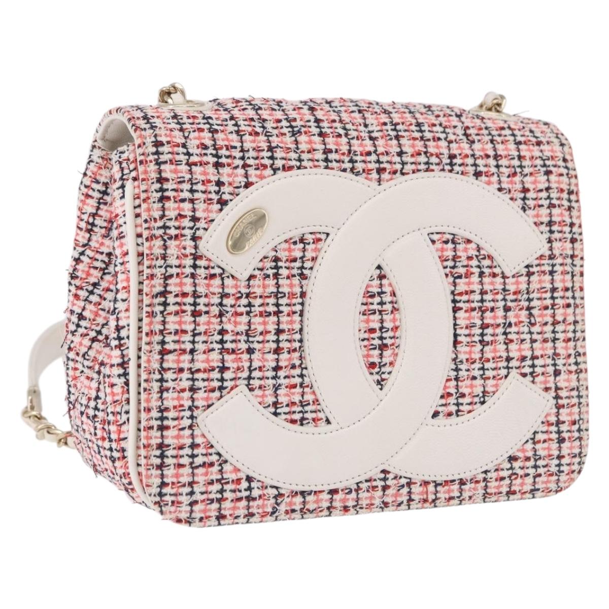 CHANEL Matelasse Chain Shoulder Bag Tweed Red Gold CC Auth 192084SAM