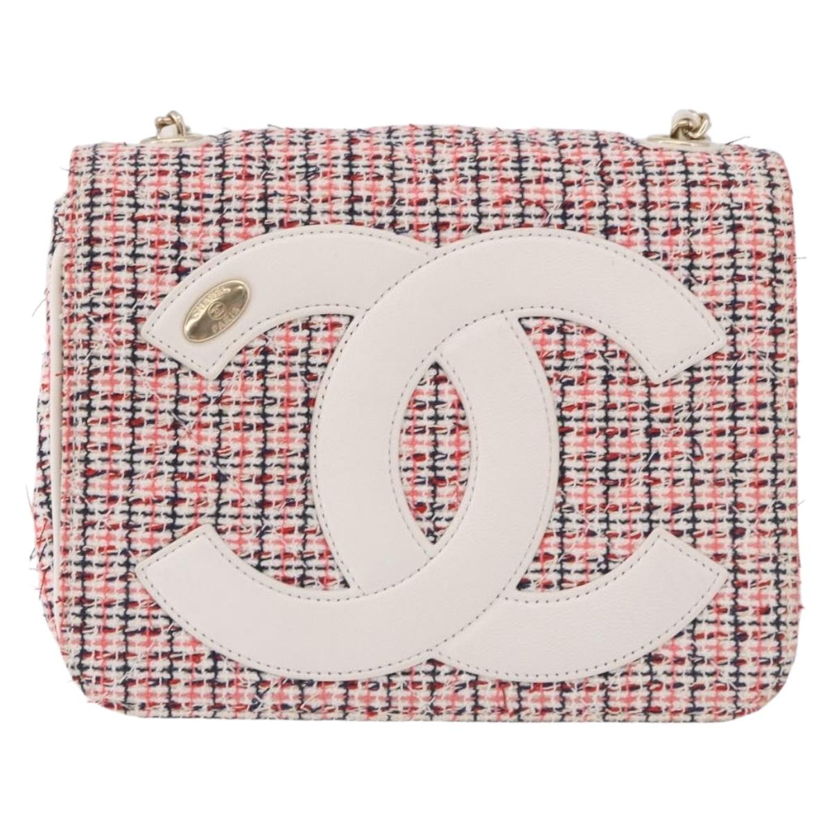 CHANEL Matelasse Chain Shoulder Bag Tweed Red Gold CC Auth 192084SAM