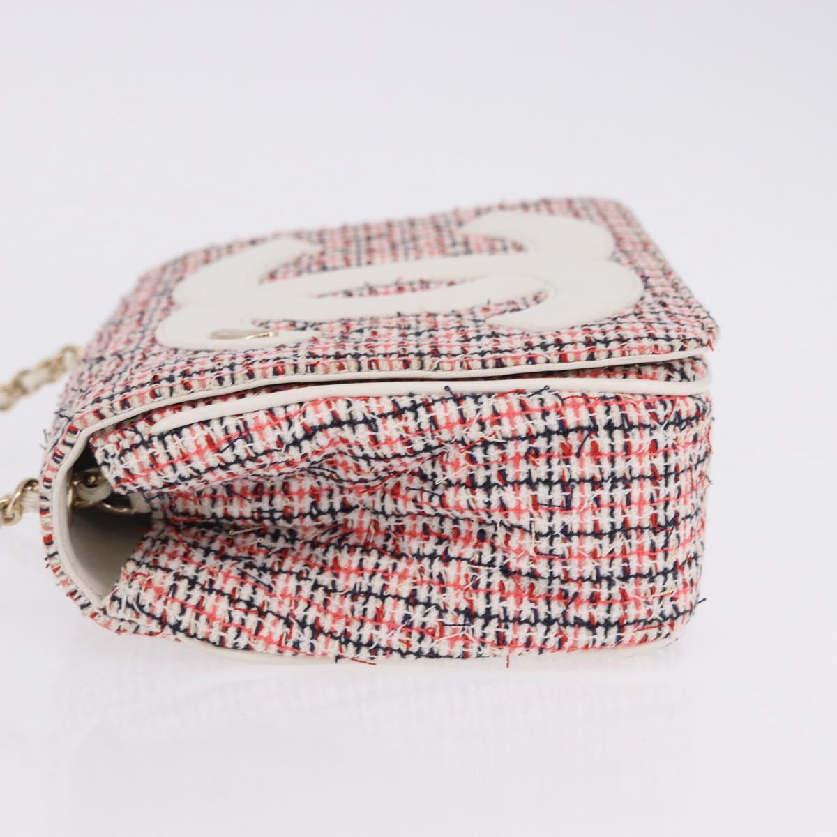 CHANEL Matelasse Chain Shoulder Bag Tweed Red Gold CC Auth 192084SAM
