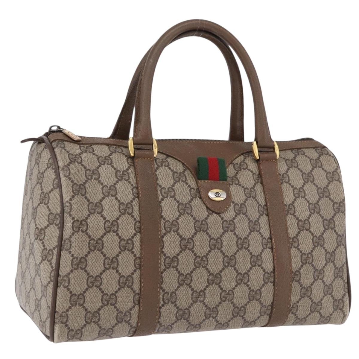 GUCCI GG Supreme Web Sherry Line Hand Bag PVC Beige Gold 69 02 007 Auth 192102