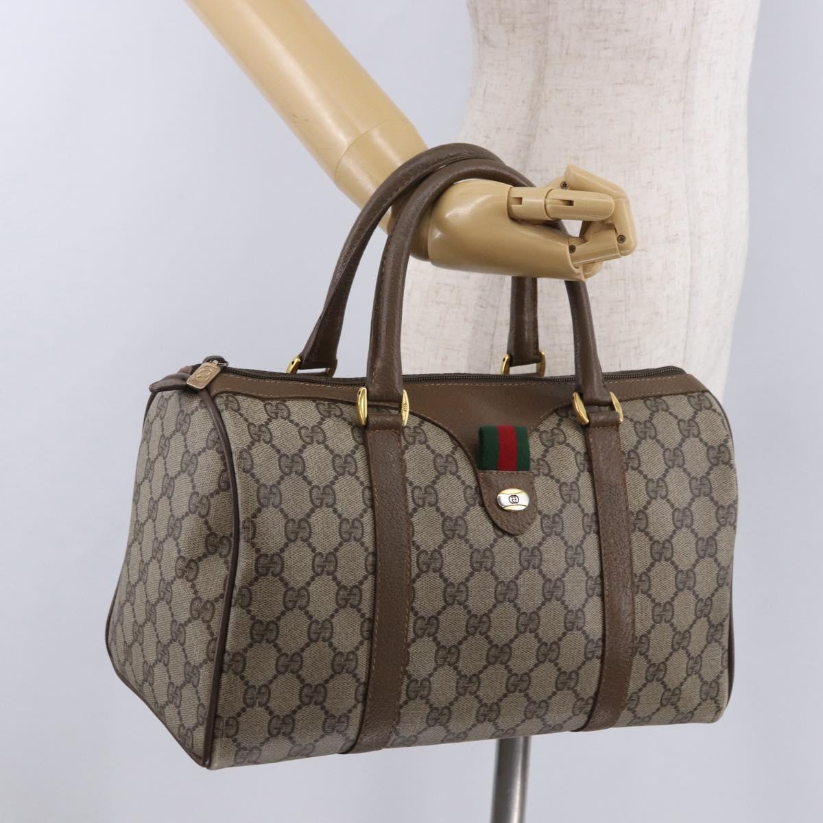 GUCCI GG Supreme Web Sherry Line Hand Bag PVC Beige Gold 69 02 007 Auth 192102