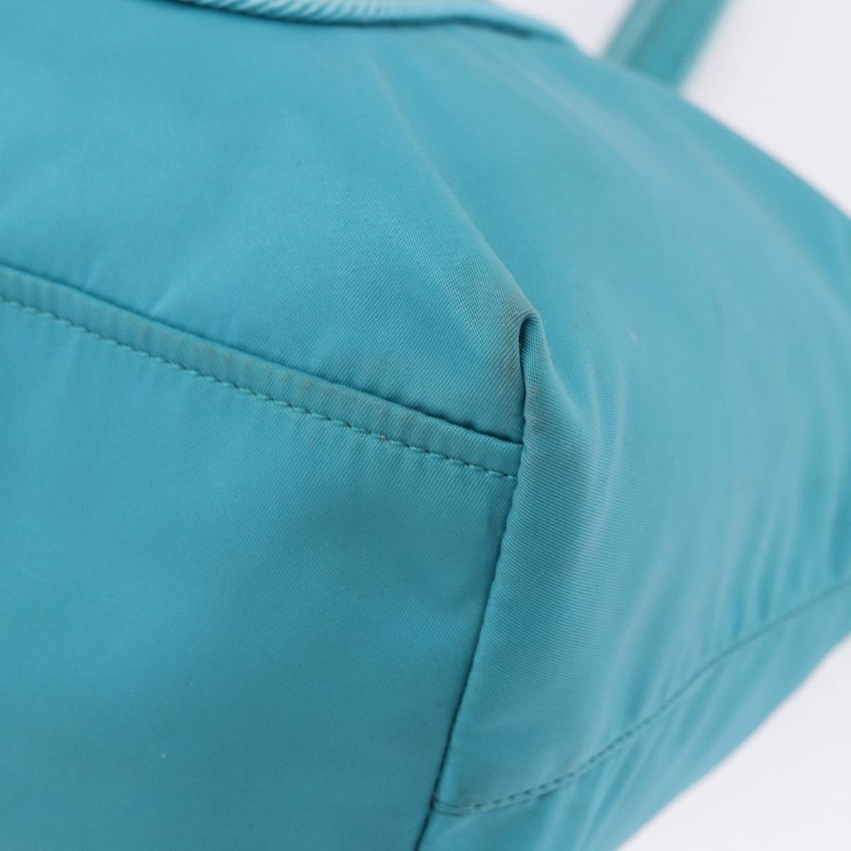 PRADA Tote Bag Nylon Turquoise Blue Gold Auth 192104A