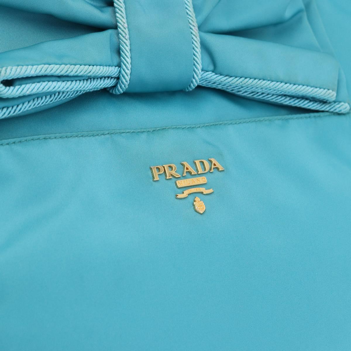 PRADA Tote Bag Nylon Turquoise Blue Gold Auth 192104A