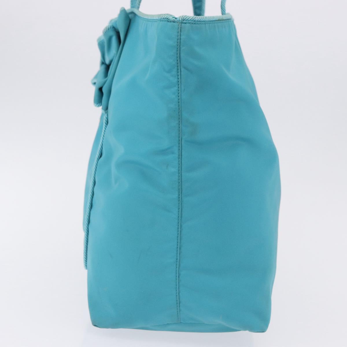 PRADA Tote Bag Nylon Turquoise Blue Gold Auth 192104A