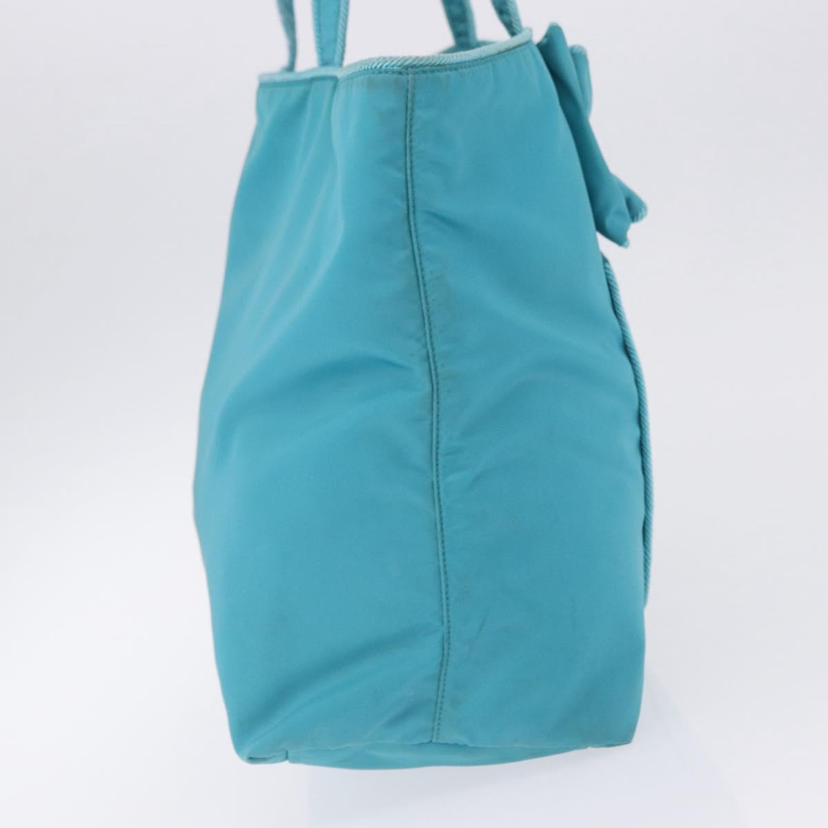 PRADA Tote Bag Nylon Turquoise Blue Gold Auth 192104A