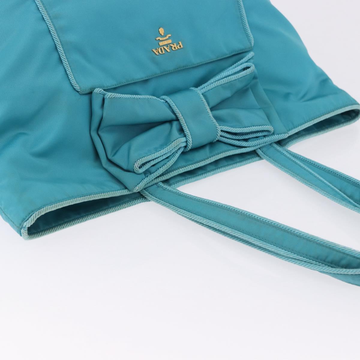 PRADA Tote Bag Nylon Turquoise Blue Gold Auth 192104A