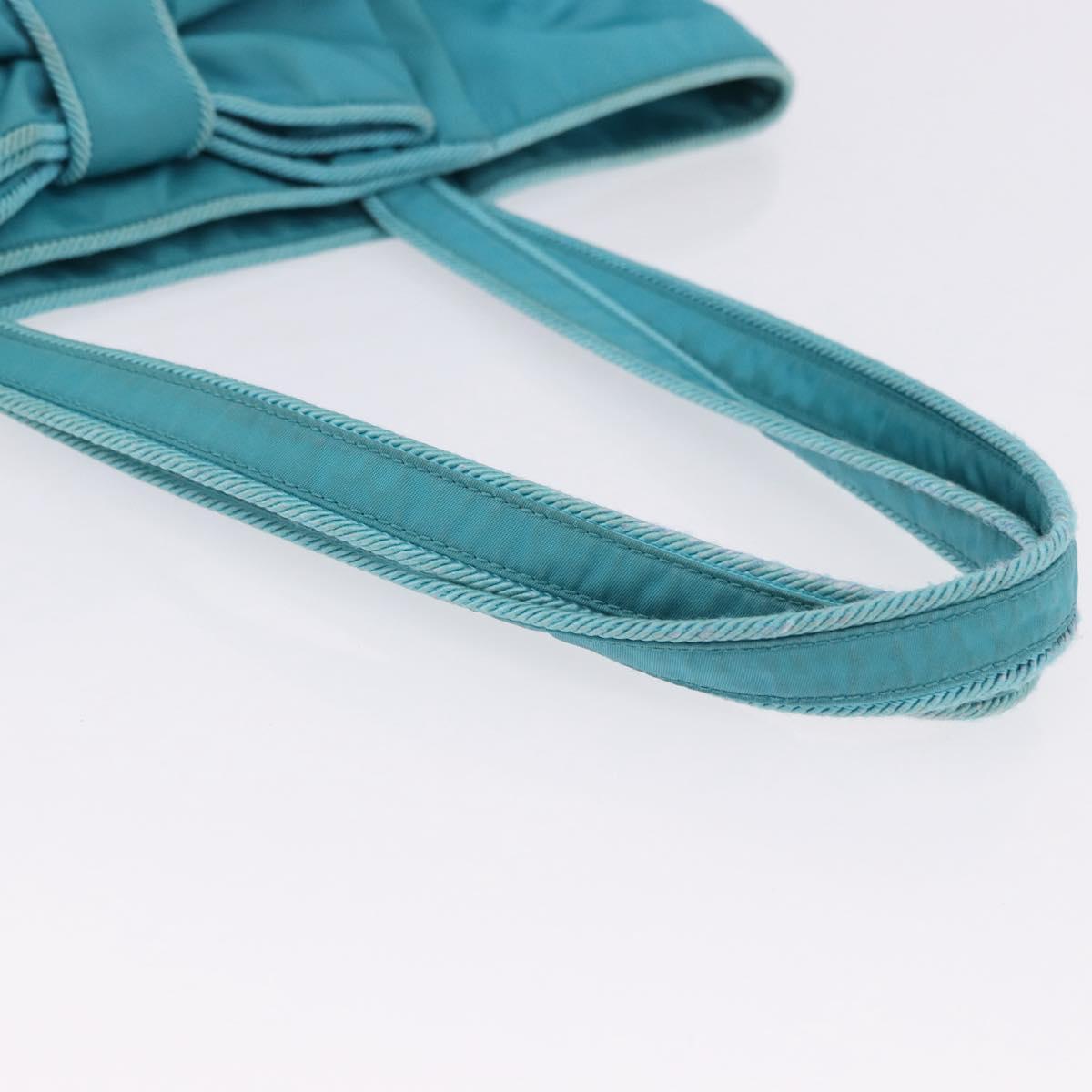 PRADA Tote Bag Nylon Turquoise Blue Gold Auth 192104A