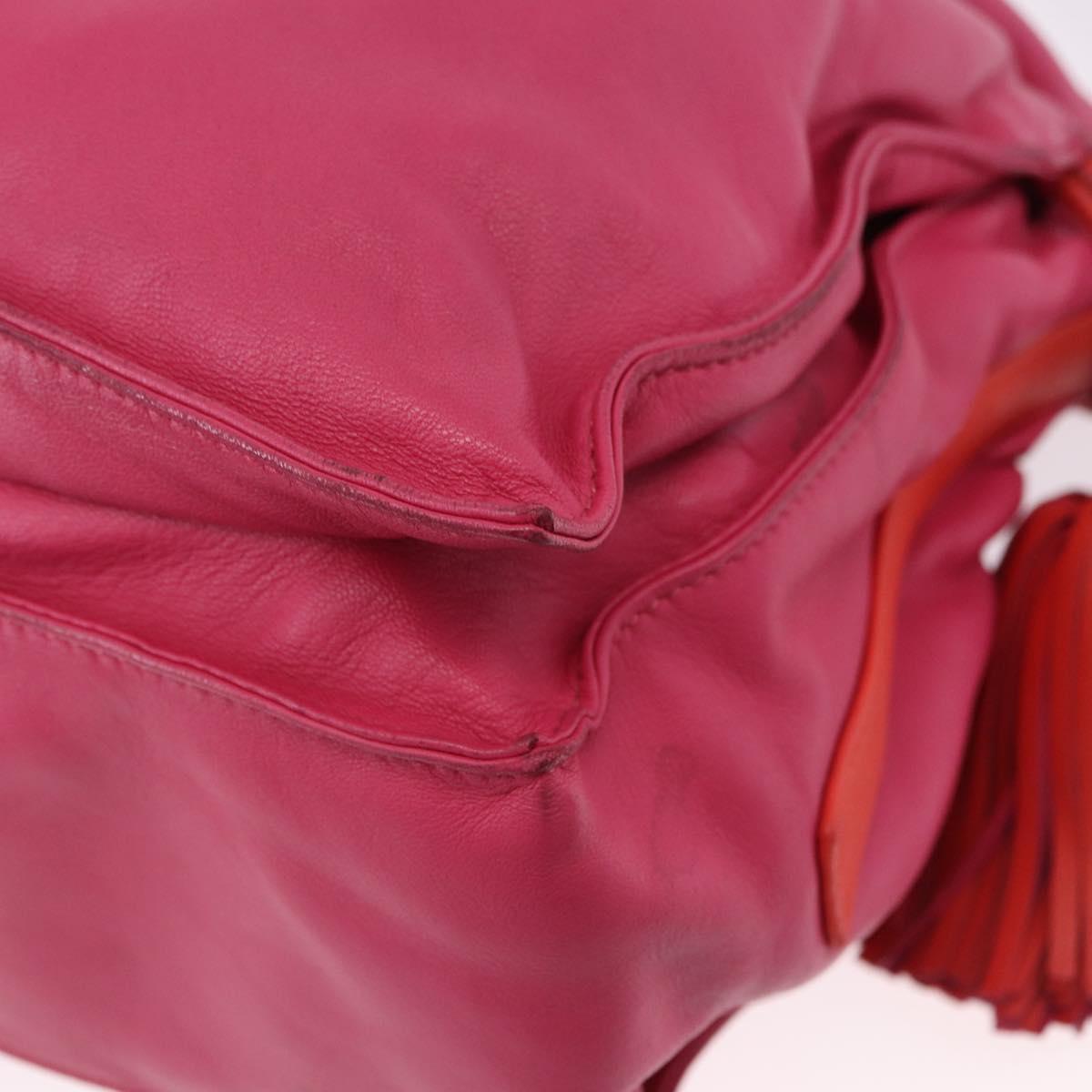 LOEWE Flamenco Shoulder Bag Leather Pink Silver Auth 192107A